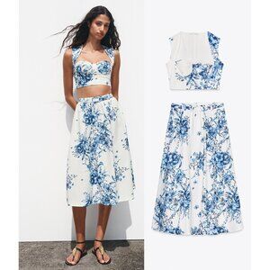 NEW ZARA floral printed top & skirt set 5039 size S